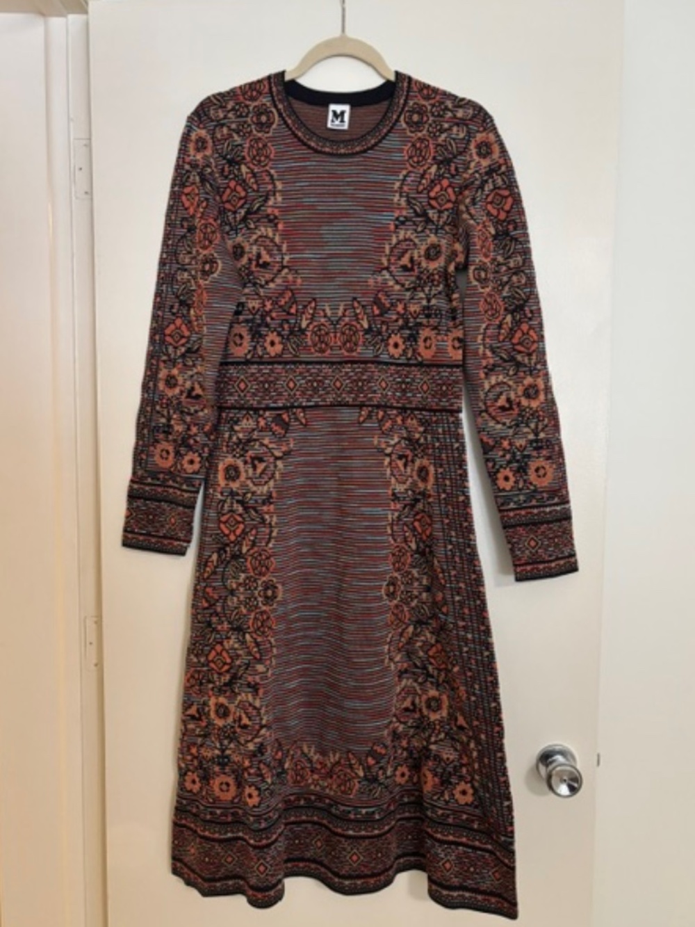 M MISSONI LONG-SLEEVE SPACE-DYED FLORAL JACQUARD DRESS 46 IT (10-12 US)